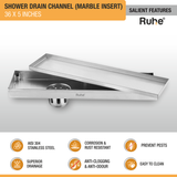 Marble Insert Shower Drain Channel (36 x 5 Inches) with Cockroach Trap (304 Grade) features