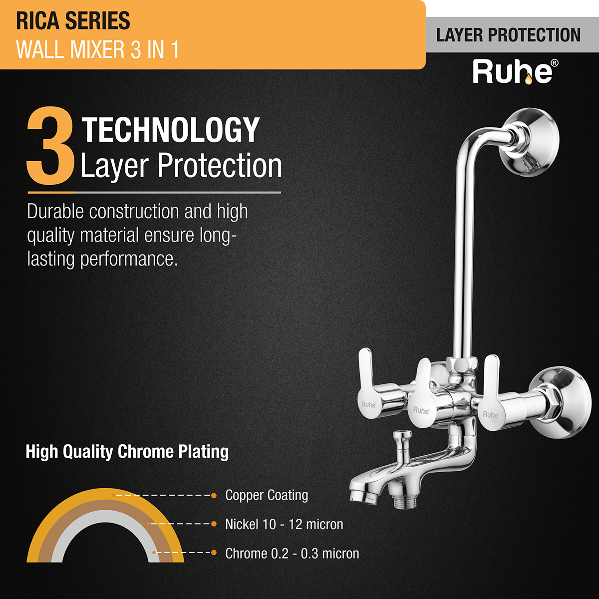 Rica 3-in-1 Wall Mixer Tap - by Ruhe