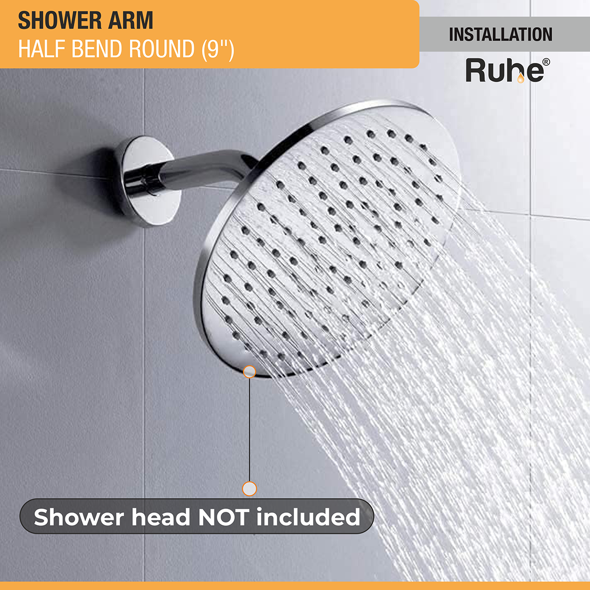 Half Bend Round 304-Grade Shower Arm (9 Inches) - by Ruhe