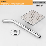 Alpha Overhead Shower (4.5 x 4.5 Inches) with Shower Arm (12 Inches) package content
