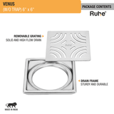 Venus Square Premium Floor Drain (6 x 6 Inches) - by Ruhe®
