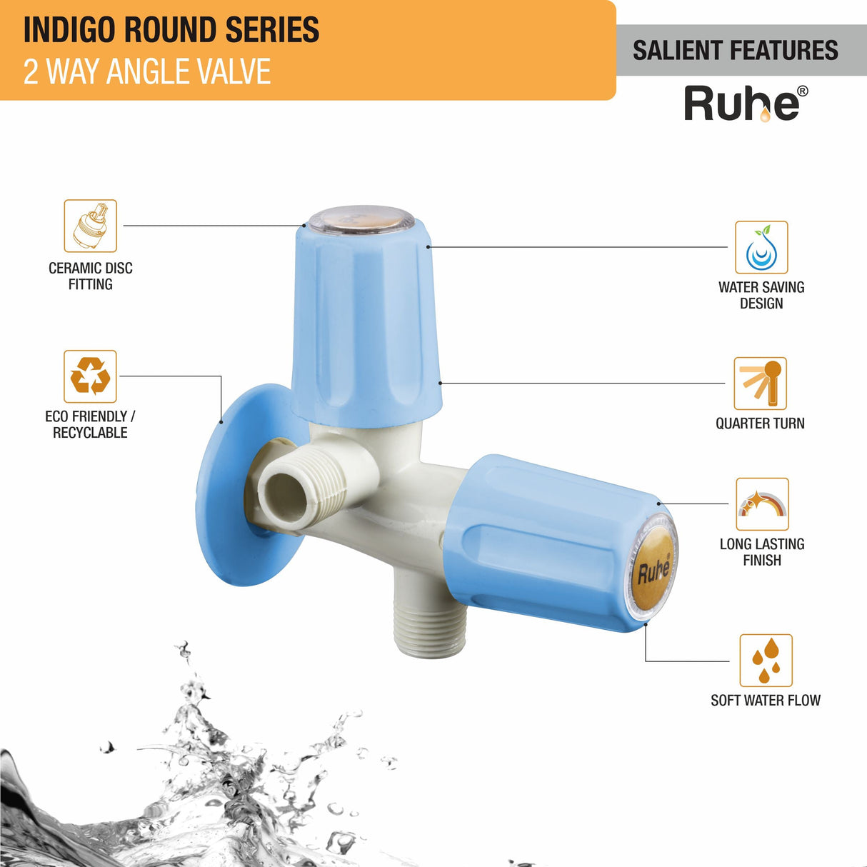 Indigo Round Two Way Angle Valve PTMT Faucet (Double Handle) - by Ruhe®