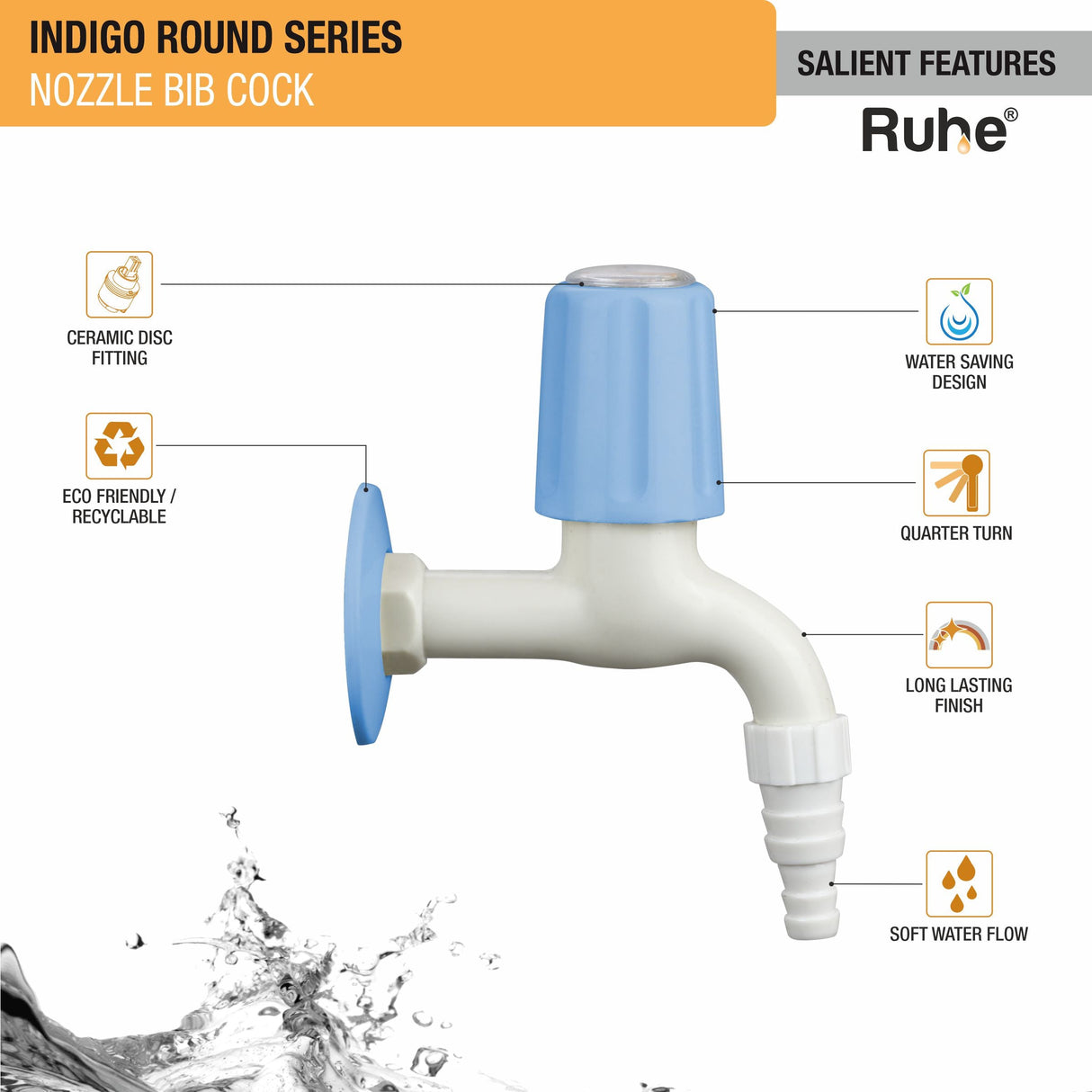 Indigo Round Nozzle Bib Tap PTMT Faucet - by Ruhe®