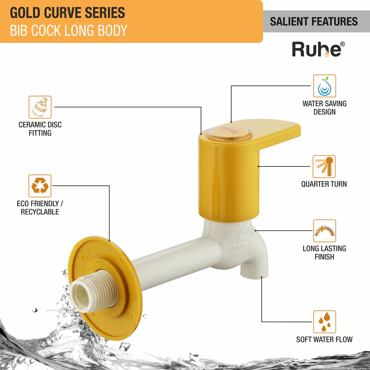 Gold Curve Bib Tap Long Body PTMT Faucet - by Ruhe®