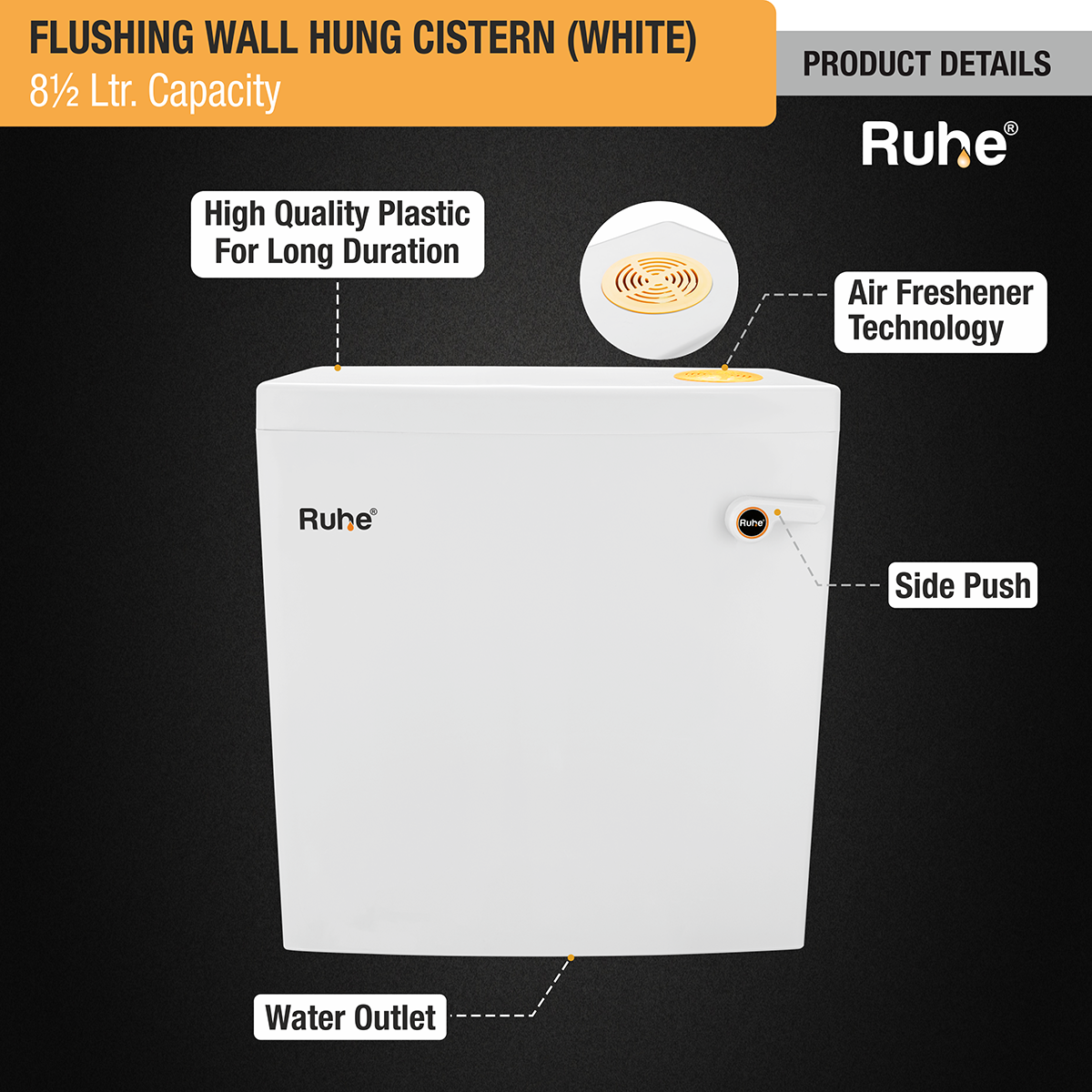 Flushing Wall Hung Cistern 8.5 Ltr. (White) product details