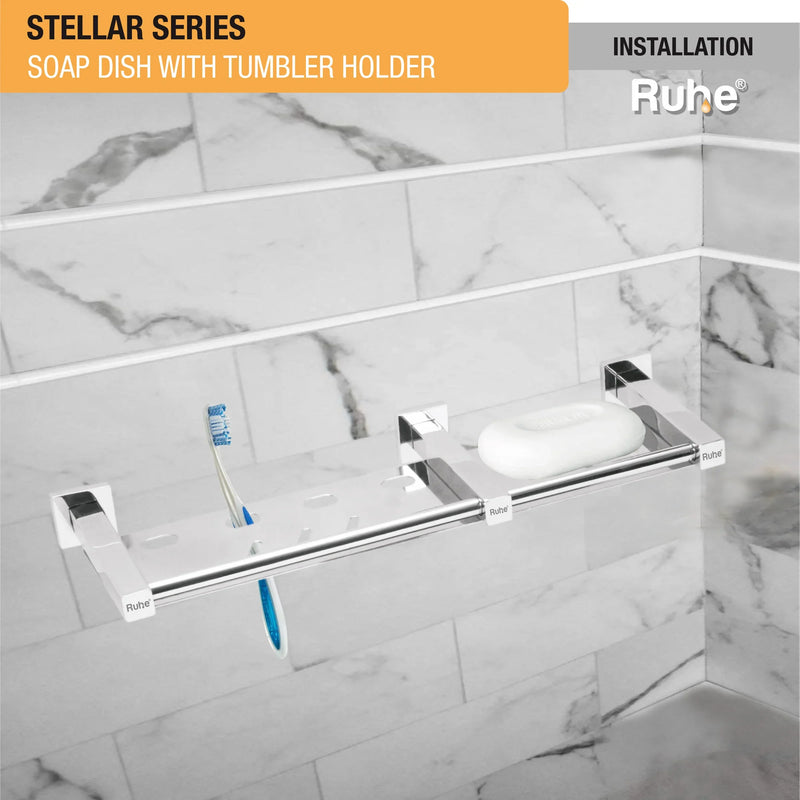 Stellar Stainless-Steel Soap Dish with Tumbler Holder- by Ruhe®