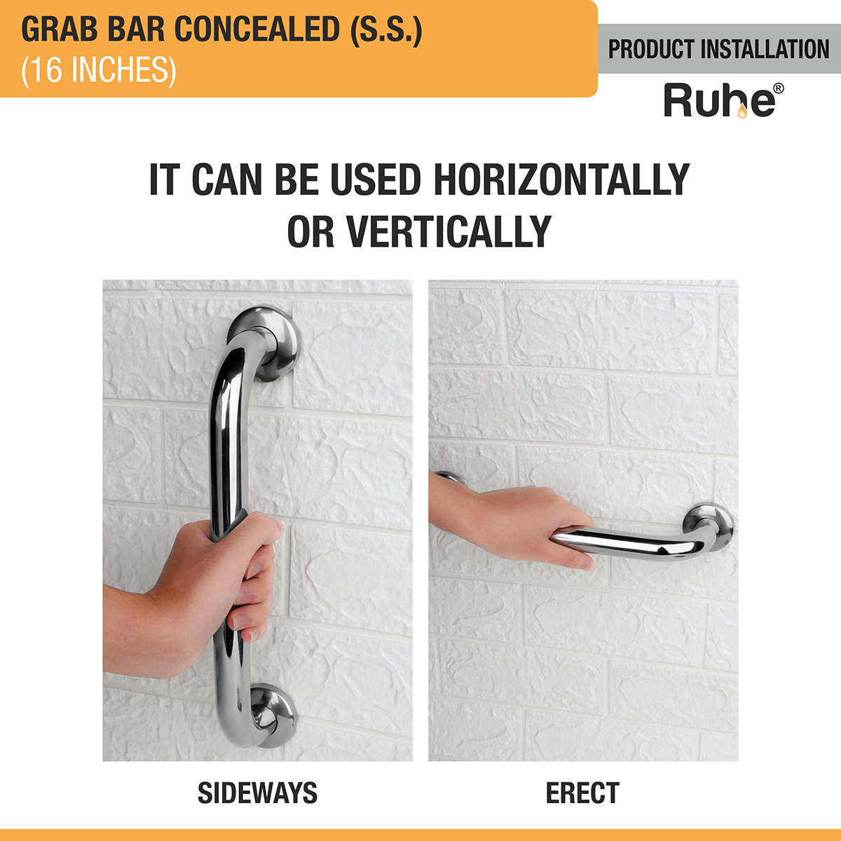 Grab Bar Stainless Steel (16 Inches) Concealed - by Ruhe