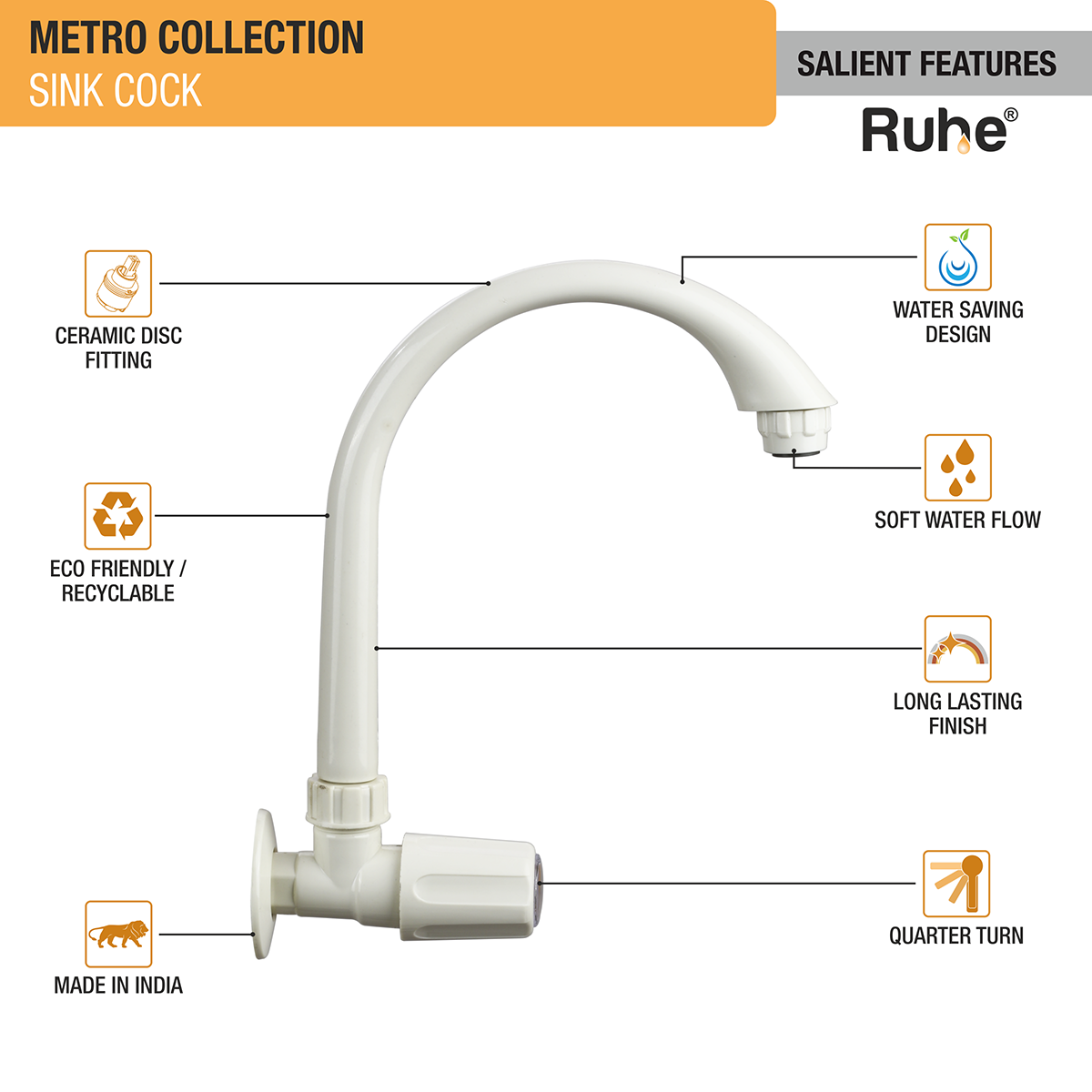 Metro Sink Tap with Swivel Spout PTMT Faucet-by Ruhe®