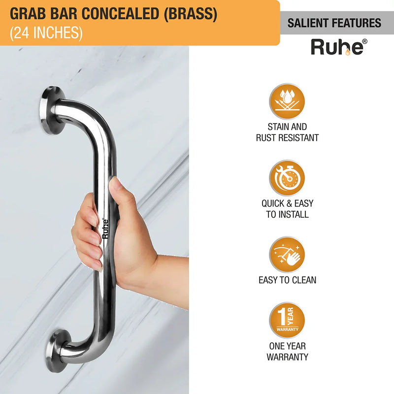 Brass Grab Bar Concealed (24 inches) - by Ruhe