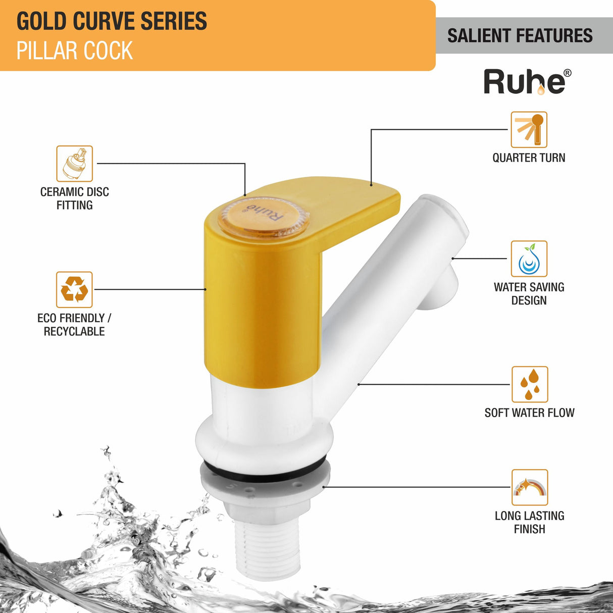 Gold Curve Pillar Tap PTMT Faucet - by Ruhe®