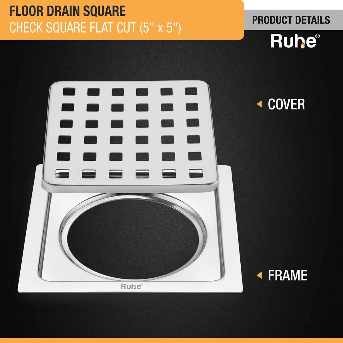 Check Floor Drain Square Flat Cut (5 x 5 Inches) product details