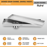 Marble Insert Shower Drain Channel (32 x 5 Inches) with Cockroach Trap (304 Grade) features