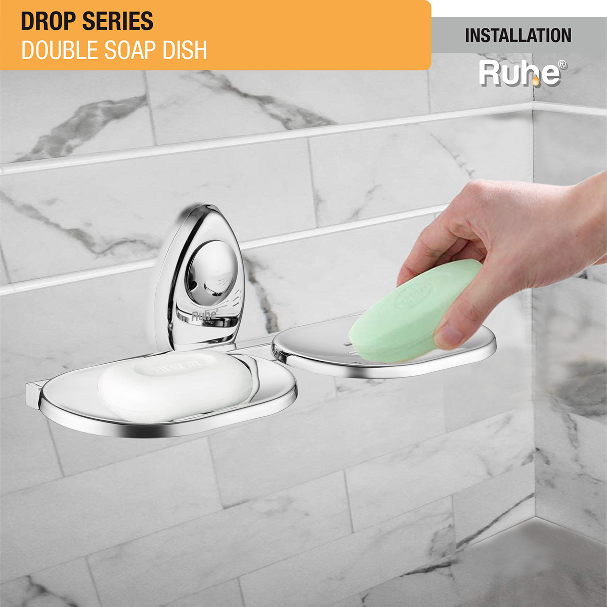 Drop Stainless Steel Double Soap Dish installation