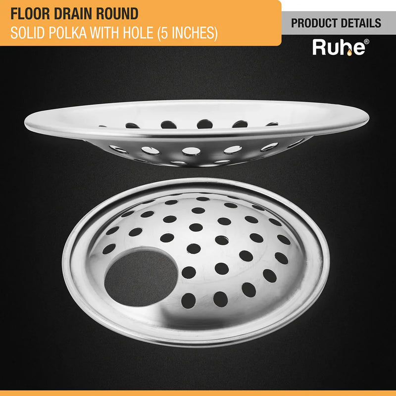 Solid Polka Round with Collar Floor Drain (5 Inches) with Hole (Pack of 2) - by Ruhe