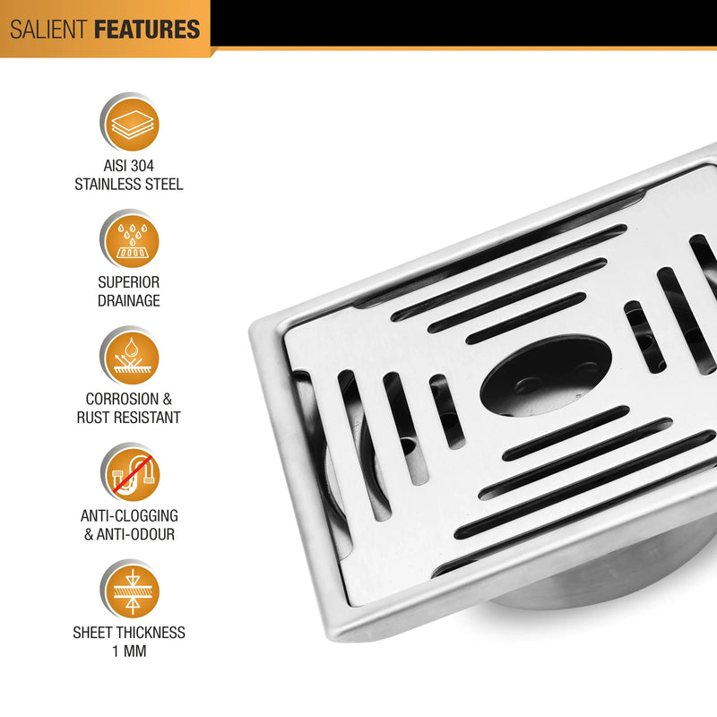 Opal Square 304-Grade Floor Drain with Collar, Hole & Cockroach Trap (6 x 6 Inches) - by Ruhe