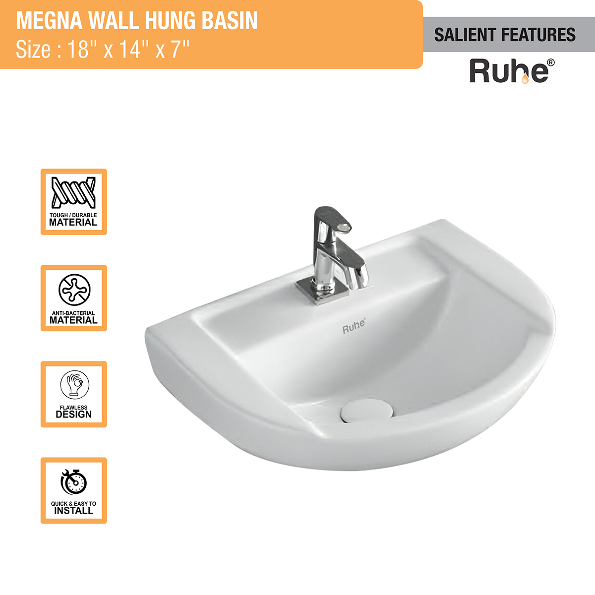 Megna Wall-hung Wash Basin (White) - by Ruhe®