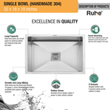 Handmade Single Bowl 304-Grade Kitchen Sink (32 x 18 x 10 Inches) description and quality