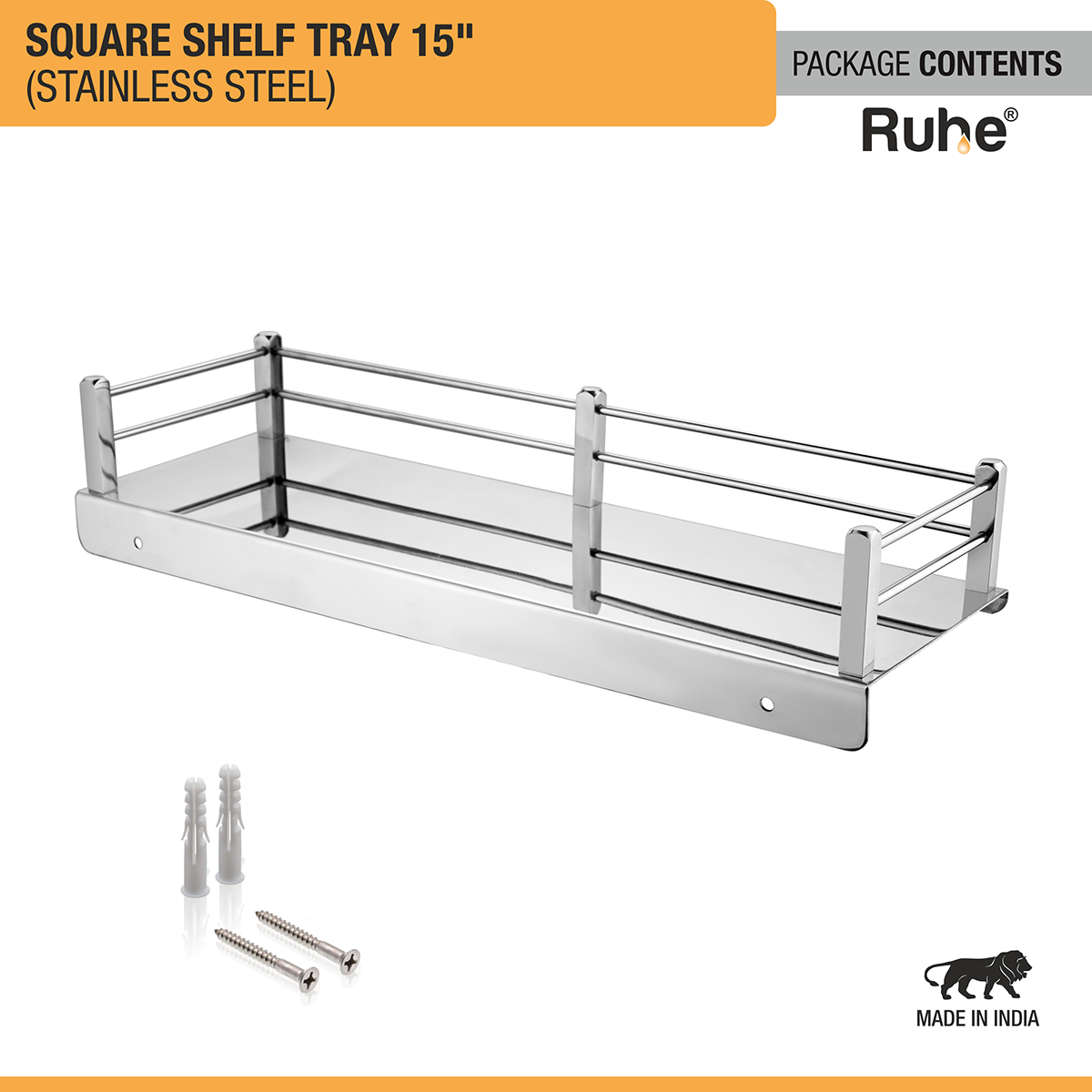 Square Stainless Steel Shelf Tray (15 Inches) package content