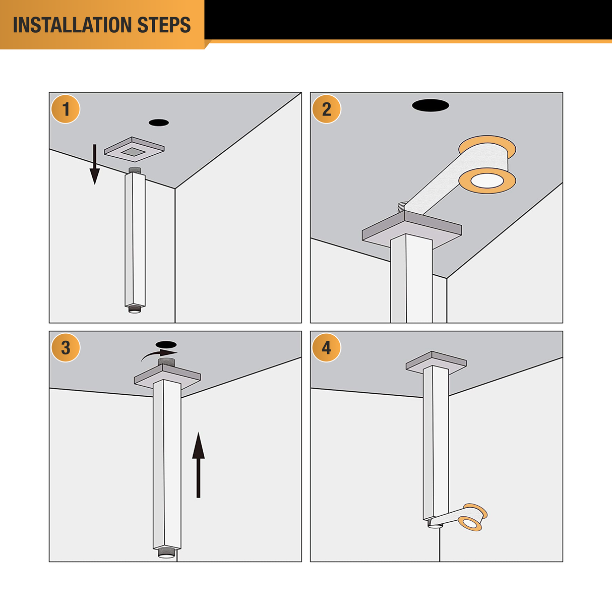 Square Ceiling Shower Arm (12 Inches) with Flange - by Ruhe