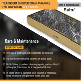 Tile Insert Shower Drain Channel (32 x 5 Inches) YELLOW GOLD PVD Coated care and maintenance