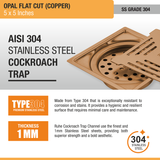Opal Square Flat Cut Floor Drain in Antique Copper PVD Coating (5 x 5 Inches) stainless steel