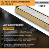 Tile Insert Shower Drain Channel (24 x 3 Inches) YELLOW GOLD PVD Coated care and maintenance