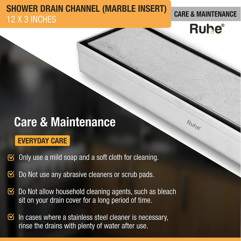 Marble-Insert Shower Drain Channel (3 Inches)