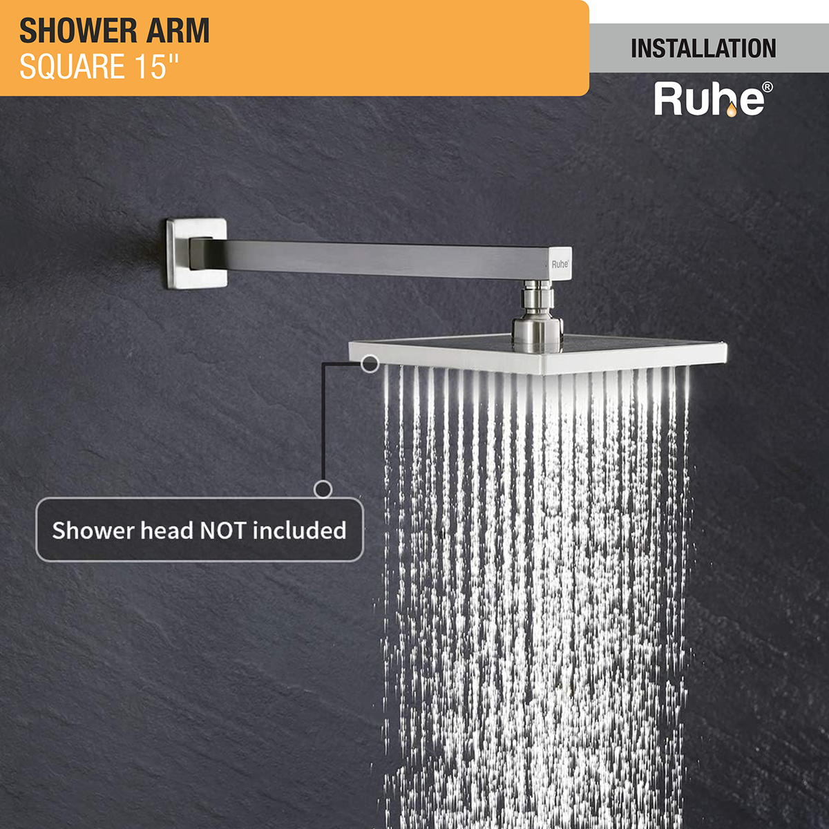 Square 304-Grade Shower Arm (15 Inches) - by Ruhe