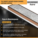 Tile Insert Shower Drain Channel (48 x 5 Inches) ROSE GOLD PVD Coated care and maintenance