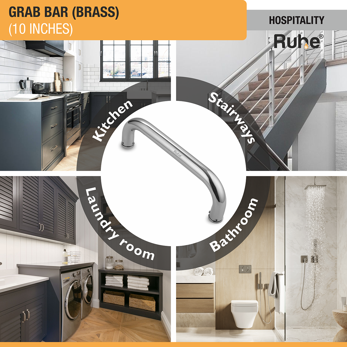 Brass Grab Bar (10 inches) for kitchen, laundry room, bathroom, washroom, stairways