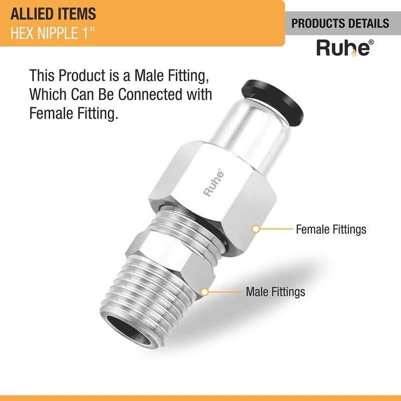 Hex Nipple (1 inches) (Pack of 2)- by Ruhe