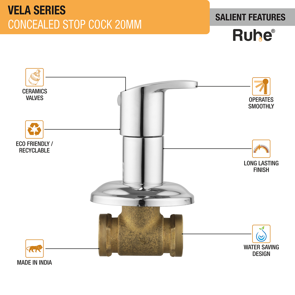 Vela Concealed Stop Valve (20mm)- by Ruhe®