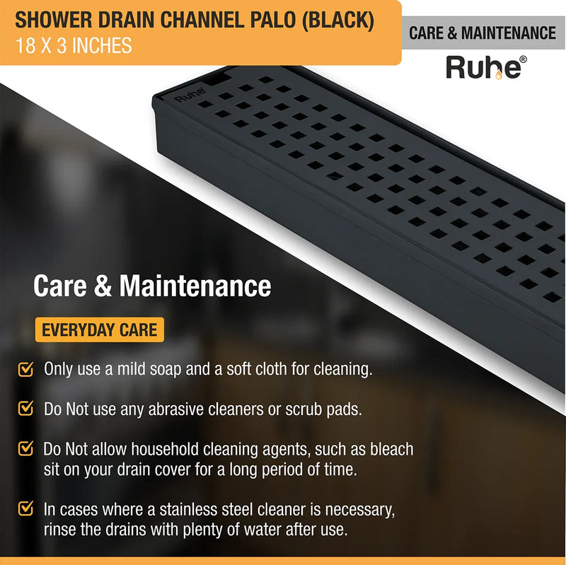 Palo Shower Drain Channel (18 x 3 Inches) Black PVD Coated - by Ruhe