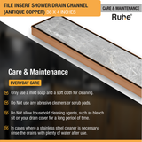 Tile Insert Shower Drain Channel (36 x 4 Inches) ROSE GOLD PVD Coated care and maintenance
