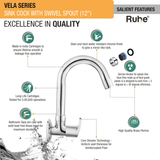Vela Sink Tap with Small (12 inches) Round Swivel Spout Brass Faucet features