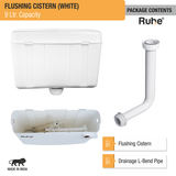 White Flushing Cistern (9 Ltr) package content