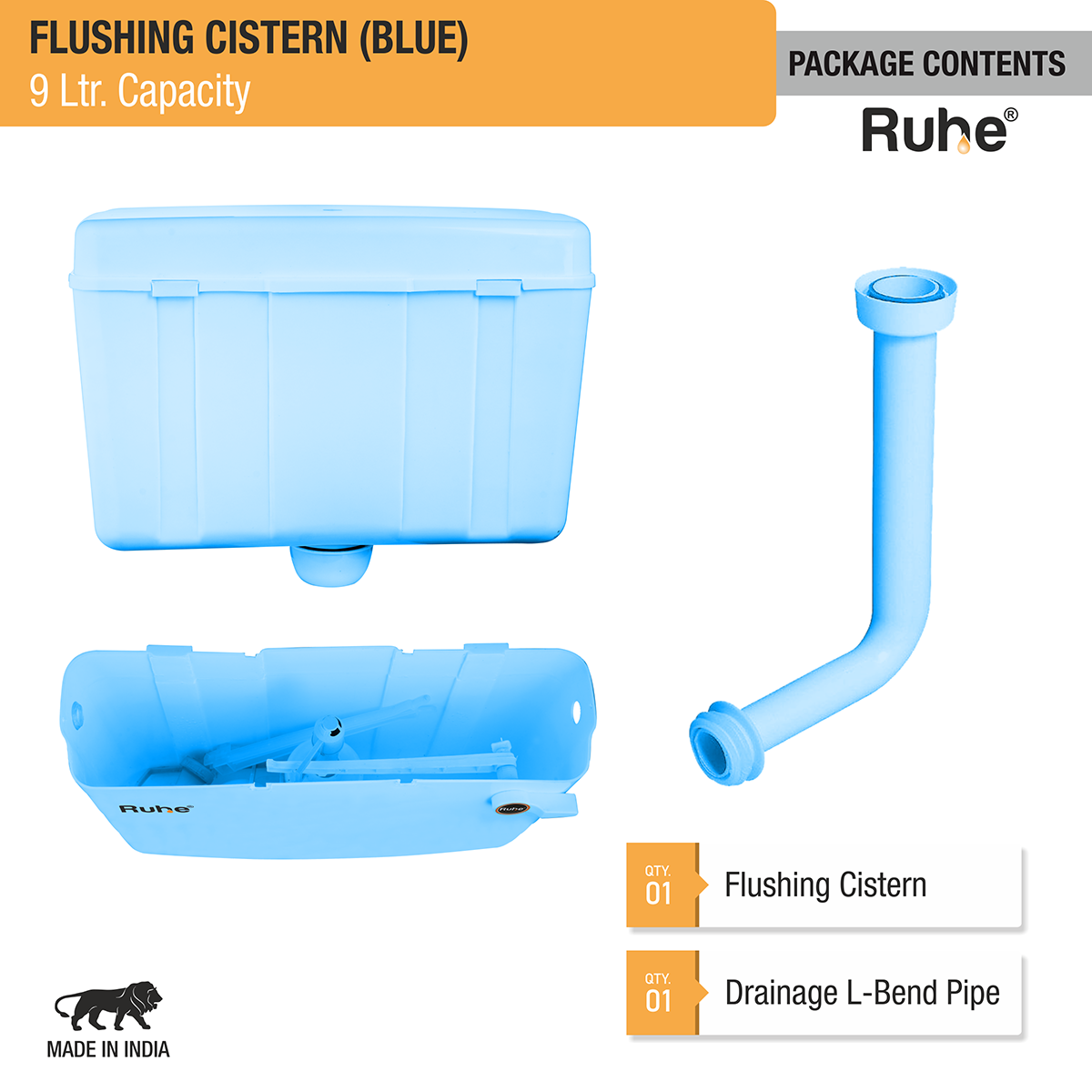 Blue Flushing Cistern (9 Ltr) package content