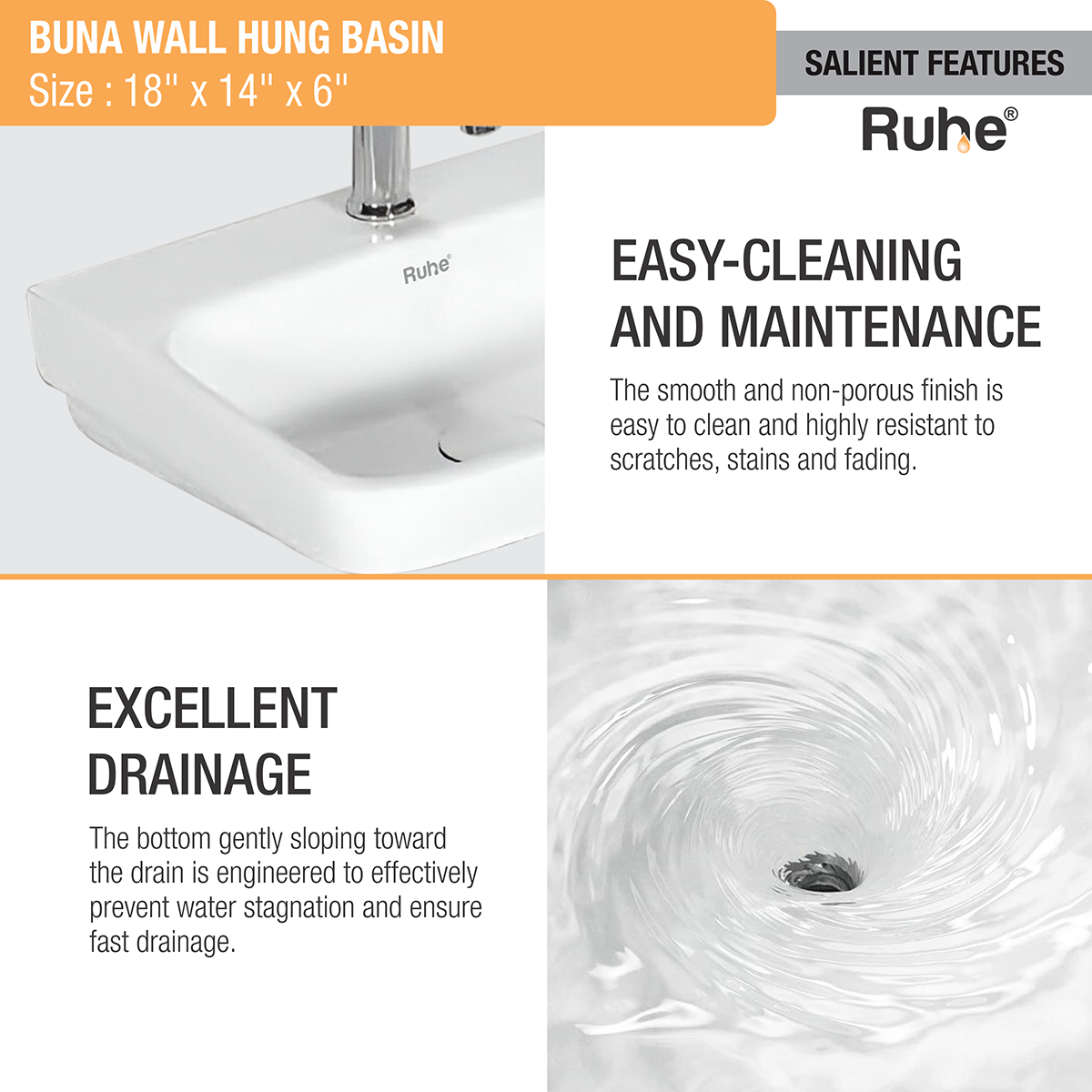 Buna Wall-hung Wash Basin (White) - by Ruhe®