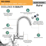 Rica Sink Tap with Small (12 inches) Round Swivel Spout Brass Faucet features
