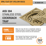 Opal Square Flat Cut Floor Drain in Yellow Gold PVD Coating (5 x 5 Inches) stainless steel