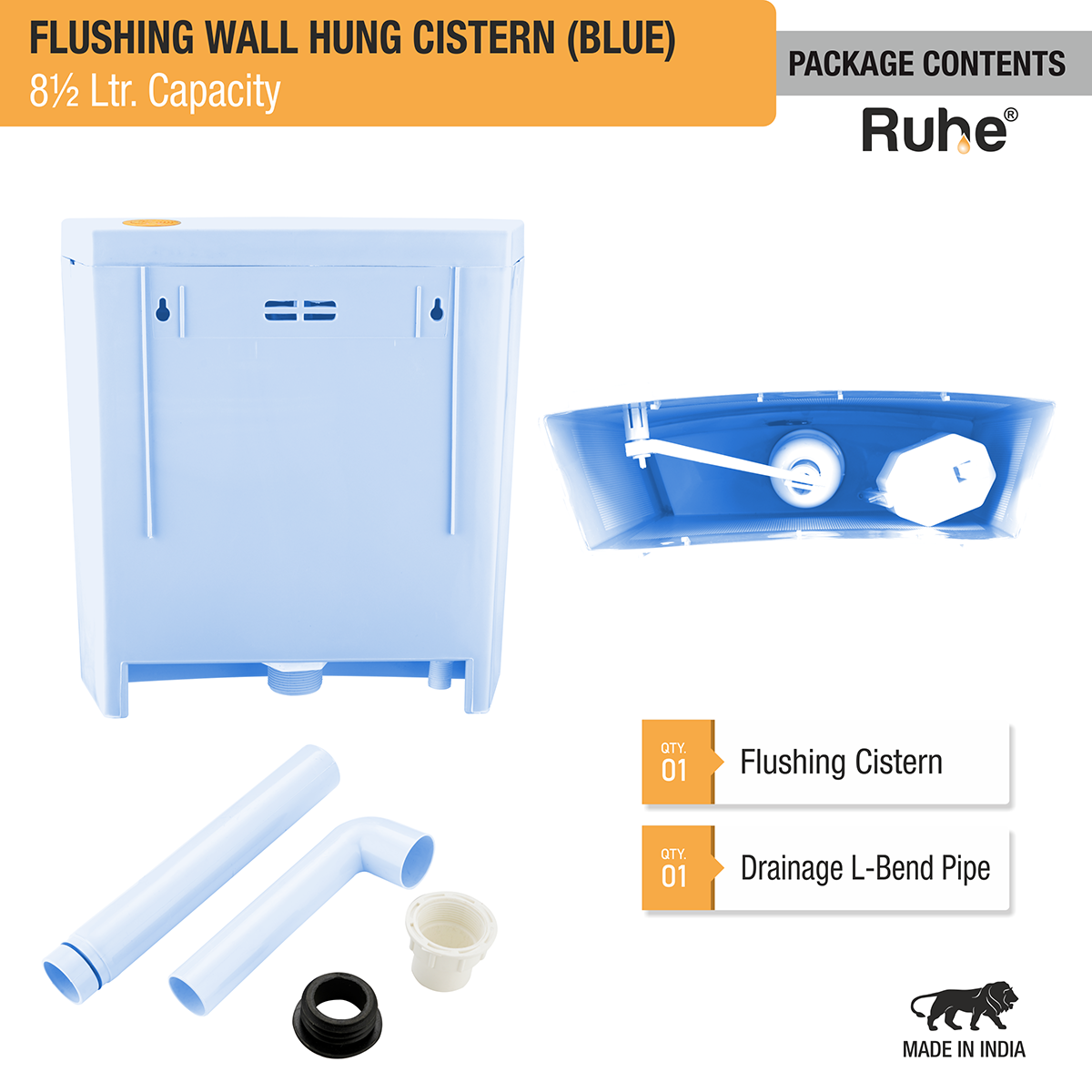 Flushing Wall Hung Cistern 8.5 Ltr. ( Blue) package content