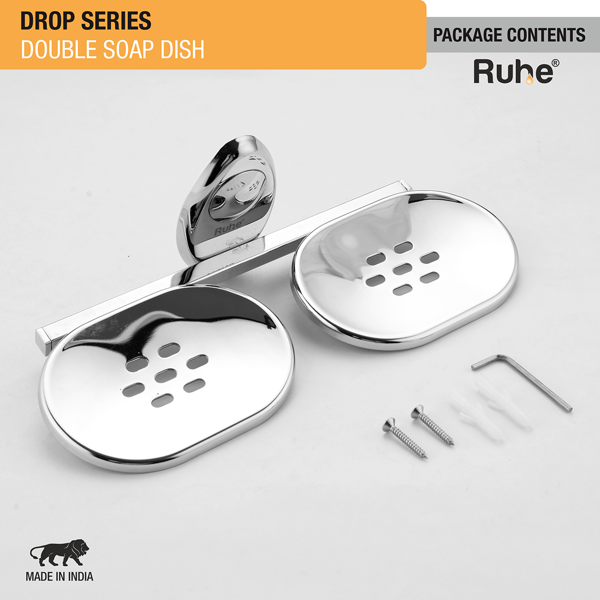 Drop Stainless Steel Double Soap Dish package content