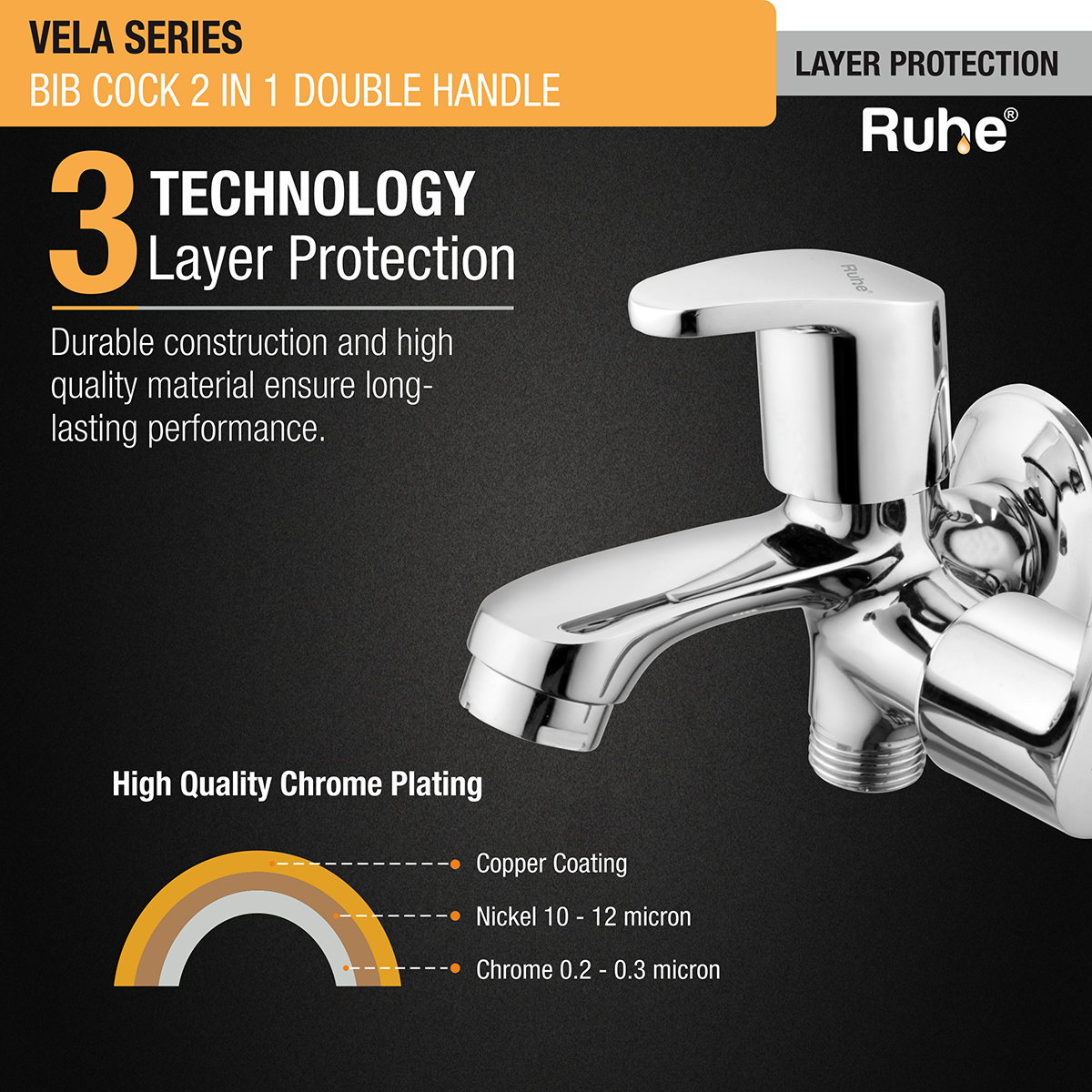 Vela Two Way Bib Tap Brass Faucet (Double Handle) - by Ruhe®