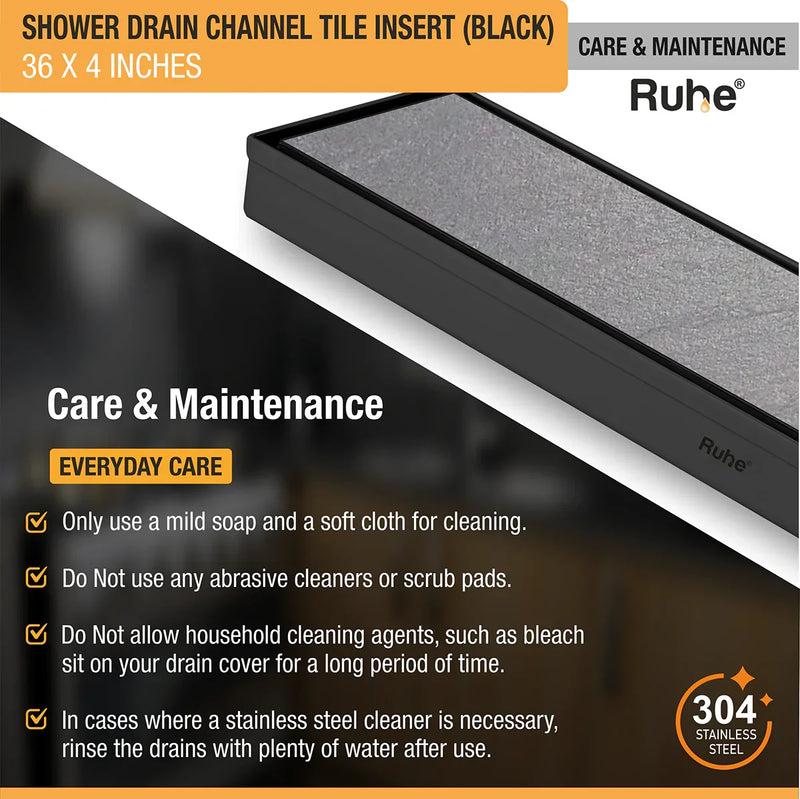 Tile Insert Shower Drain Channel (36 x 4 Inches) Black PVD Coated - by Ruhe