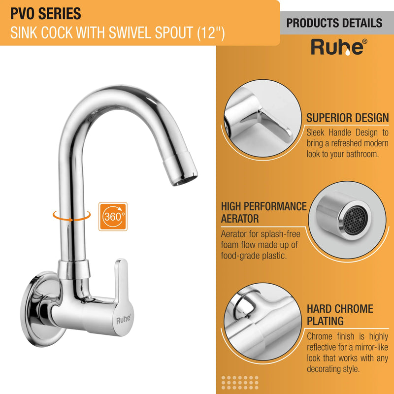 Pavo Wall Mount Kitchen Sink Tap with Swivel Spout