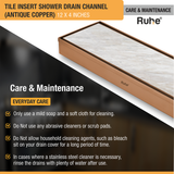 Tile Insert Shower Drain Channel (12 x 4 Inches) ROSE GOLD PVD Coated care and maintenance