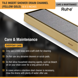 Tile Insert Shower Drain Channel (18 x 3 Inches) YELLOW GOLD PVD Coated care and maintenance