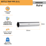 Bottle Trap Stainless Steel Pipe (12 Inches) dimensions and size