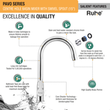 Pavo Centre Hole Basin Mixer with Medium (15 inches) Round Swivel Spout Faucet features