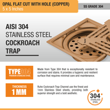 Opal Square Flat Cut Floor Drain in Antique Copper PVD Coating (6 x 6 Inches) with Hole stainless steel